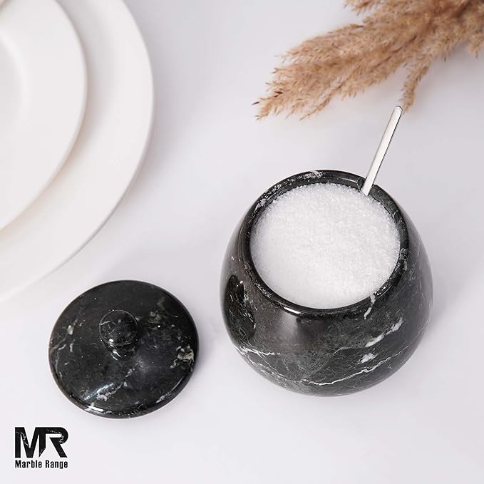 Black Marble Salt Cellar – 4.5 Inch Salt Container, Salt Jar, Salt Dish, Salt Holder, Spice Jar, Sugar Bowl, Celtic Salt, Table Salt Storage for Kitchen Countertop