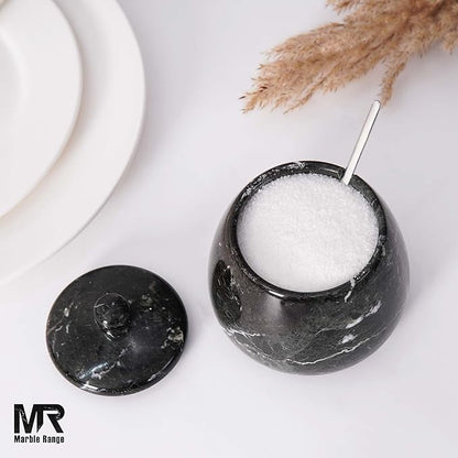 Black Marble Salt Cellar – 4.5 Inch Salt Container, Salt Jar, Salt Dish, Salt Holder, Spice Jar, Sugar Bowl, Celtic Salt, Table Salt Storage for Kitchen Countertop