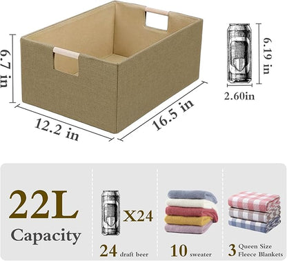 Foldable Fabric Storage Cubes, 2 Packs Cloth Storage Baskets with Wooden Handles, Collapsible Shelf Closet Organizer Bins, Rectangular Storage Boxes for Decor (Coffee Color 2 Pack)