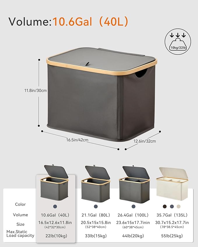 Storage Basket with Lid and Handles, 40L Fabric Bin for Shelf, Closet, Toy Organization, Collapsible Storage Organizer for Home, Grey