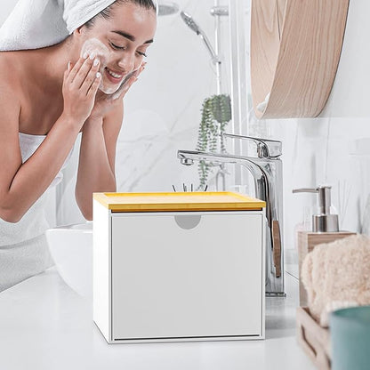 VITVITI Drawer Disposable Face Towel Holder Box, Acrylic Facial Towel Container for XL Clean Skin Club, Large Disposable Face Towels Storage with Bamboo Lid, for Bathroom, Vanity Makeup, White