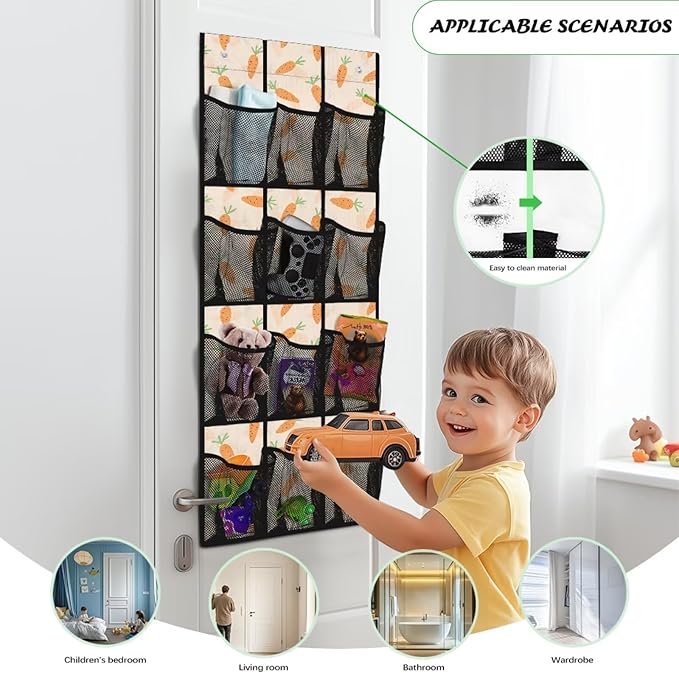 12-Pocket Waterproof Oxford Cloth Storage Hanging Bag Behind The Door, Foldable Large Capacity Organizer for Bathroom Closet Bedroom and Pantry Door, Easter Carrot