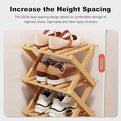 YYW Bamboo Shoe Rack for Entryway, Free Standing Shoe Racks Shelf Closet, Widen Foldable Vertical Shoe Storage Organizer for Living Room