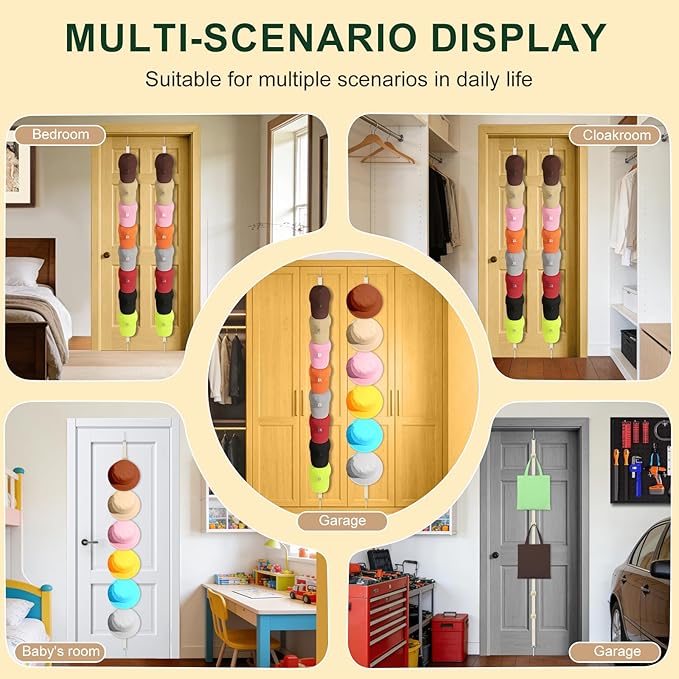 Over the Door Hat Rack for 16 Baseball Caps - 1 Pack Adjustable Baseball Hat Organizer, Heavy Duty Hat Holder for Door, Space-Saving Baseball Cap Storage & Hanging Display System