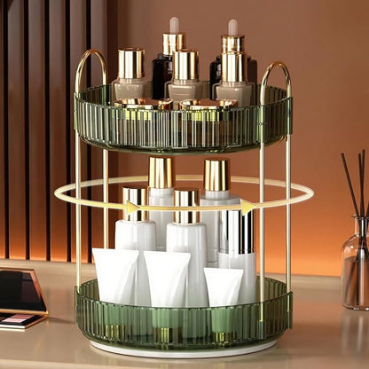 YCIA&DONE 360 Rotating Makeup Organizer and Storage for Vanity Countertop 2 Tiers, High Capacity Cosmetic Skincare Perfume Organizers for Dresser Bathroom Lazy Susan (Vintage Green)