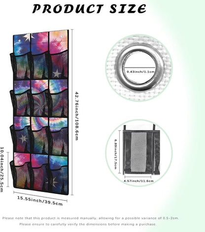 Tie-Dye Star Over Door Shoe Organizer, 12 Multi-Color Mesh Pockets Bohemian Style Hanging Storage for College Dorm & Teen Room Shoes & Accessories