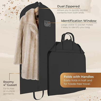 Heavy Duty Travel Garment Bag for Hanging Clothes, Suits, Dresses, Fur Coats & Dress Shirts - Suit Bag for Men - Storage Dress Bags for Women - Carry Handle Garment Bags for Travel 24"x60"