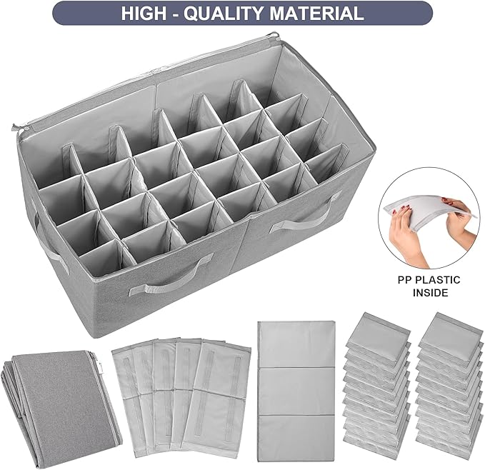 Moteph Shoe Organizer Closet Storage Solution with Clear Cover & Adjustable Dividers for Shoes, Handbags, Blankets, Linen, Clothing (Large - 24 Pairs, Grey)