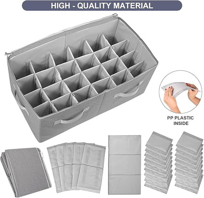 Moteph Shoe Organizer Closet Storage Solution with Clear Cover & Adjustable Dividers for Shoes, Handbags, Blankets, Linen, Clothing (Large - 24 Pairs, Grey)
