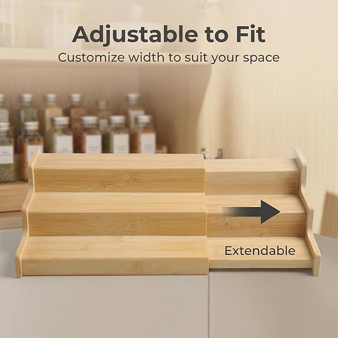 JinDoWin Spice Rack Organizer For Cabinet, Spice Organization For Cabinet, Spice Rack For Countertop,15.7 Inch Adjustable Seasoning Organizer Spice Organizer (1 Pack, Medium)