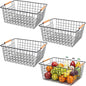 4 Pack Black Large Wire Baskets for Organization Metal Wire Food Storage Basket Organizer with Wooden Handles for Organizing Kitchen Cabinets