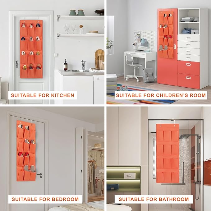 Over the Door Shoe Organizer, Hanging Shoe Rack Storage Holder with 12 Large Pockets for Closet Door, Men Women Kids Shoes, Cruise(Orange