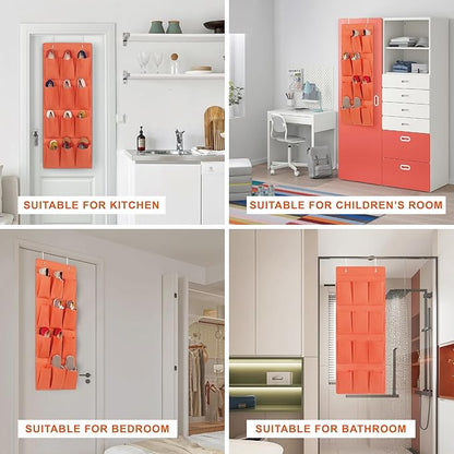 Over the Door Shoe Organizer, Hanging Shoe Rack Storage Holder with 12 Large Pockets for Closet Door, Men Women Kids Shoes, Cruise(Orange