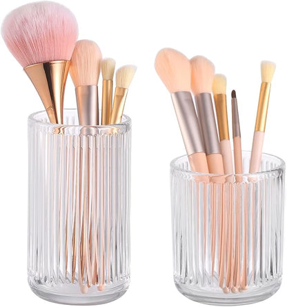 DASITON Makeup Brush Holder Organizer, Crystal Glass Makeup Brushes Storage Holder, Vintage Make Up Brush Cup for Vanity, Pen Pencil Holder for Desk, Toothbrush Holders for Bathroom (Clear SL)