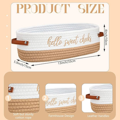 Hello Sweet Cheeks Bathroom Decoration Brown and White Cotton Rope Toilet Basket Toilet Paper Holder Basket Rustic Bathroom Organizer Farmhouse Home Decoration Organizing Small Baskets