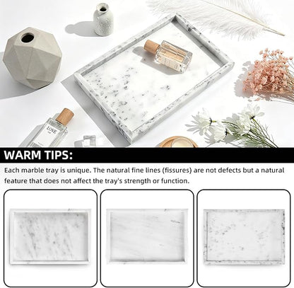 Yew & Tulip Natural Marble Vanity Tray, Nature White Marble with Spots Serving Tray for Bathroom, Kitchen, Vanity, Home Decor, Wedding etc. (12" x 8" x 1.2")