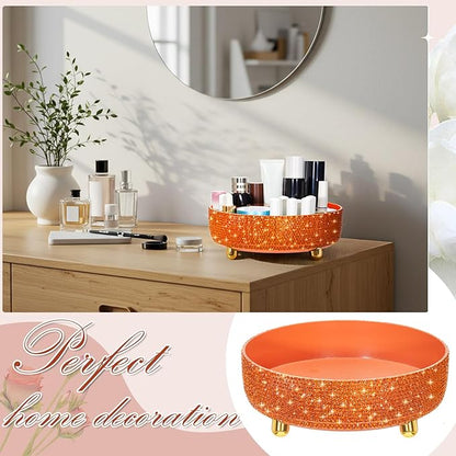 Honeydak Orange Bling Perfume Makeup Organizer Bling Mother's Day Nurses Day Gifts for Women Bathroom Organizers and Storage 360 Rotating Makeup Organizer for Countertop(Resin Stone)