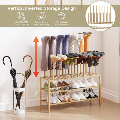 Boot Rack for Tall Boots Organizer,3-Tier Multiuse Shoe Rack and Boot Storage Rack,for Tall Boots,Sneakers,High-Heel (Natrual, 3-Tier-Long)