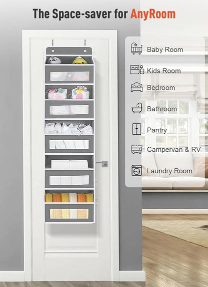 3 Pack Over The Door Organizer Storage, 5 Shelf Hanging Door Organizer with 10 Large Capacity Pockets, Anti Tilt 44 lb Load Behind Door Storage for Bedroom, Bathroom, Pantry, Nursery