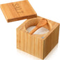 Honeydak Bamboo Salt Cellar Bamboo Storage Box with Magnetic Swivel Lid Wooden Spoon Wood Spice Storage Box Salt Container for Kitchen, 6 oz