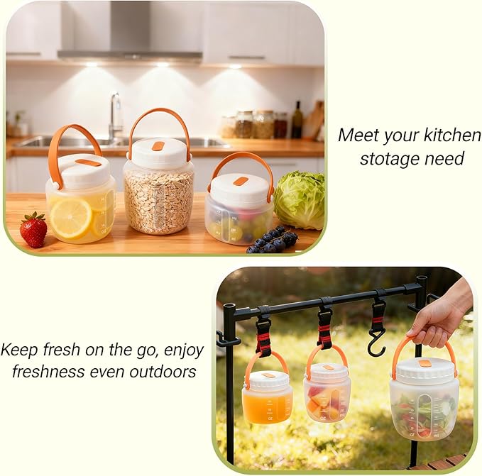 Airtight Silicone Food Storage Containers Set - Leakproof Food Canister Jars with Vent Lid, Handle for Outdoor, Collapsible Reusable Kitchen Pantry Organization Canisters, Dishwash Micro Safe,3 Pack