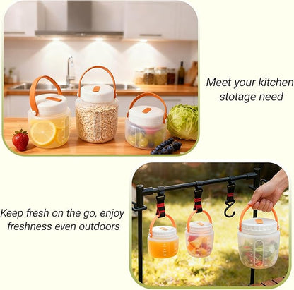 Airtight Silicone Food Storage Containers Set - Leakproof Food Canister Jars with Vent Lid, Handle for Outdoor, Collapsible Reusable Kitchen Pantry Organization Canisters, Dishwash Micro Safe,3 Pack