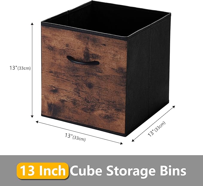 WUIKE 13-Inch Storage Cube Bins, Rust Brown Cubby Organizer Baskets with Handles, Collapsible Storage Bins for Shelves and Closet, 4-Pack