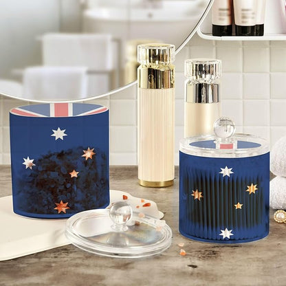 DOMIKING Australia Flag 2 Pack Bathroom Canisters Cotton Swab Holder Dispenser Plastic Cotton Ball Jar Acrylic Storage Containers for Cotton Swab Cotton Round Pads Cotton Ball