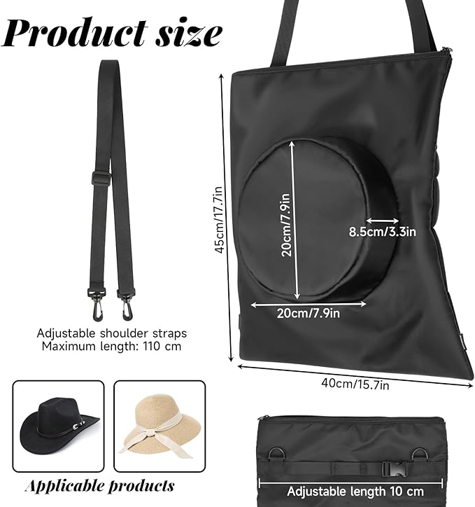 Portable Hat Storage Bag, Extra Large Hat Travel Case for Multiple Hats, Cowboy & Bowler Hats with Adjustable Handle, Shoulder and Luggage Strap,For Travel and At-Home Storage (Shaping Support)