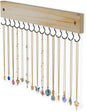 Lolalet Wooden Necklace Holder for Wall with 15 Hooks, Necklaces Hanger Easy Install Wall Mount Necklace Organizer, Jewelry Hangers for Chains, Bracelets, Earrings -Nature