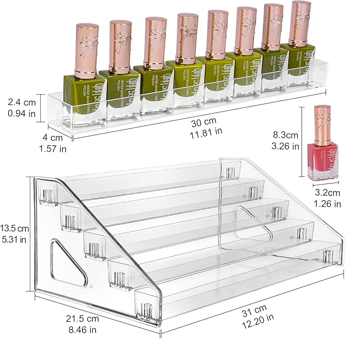 JessLab Nail Polish Organizer, 5-Tier Clear Acrylic Sunglass and Essential Oil Holder, Makeup Organizer for Bathroom Vanity Countertop