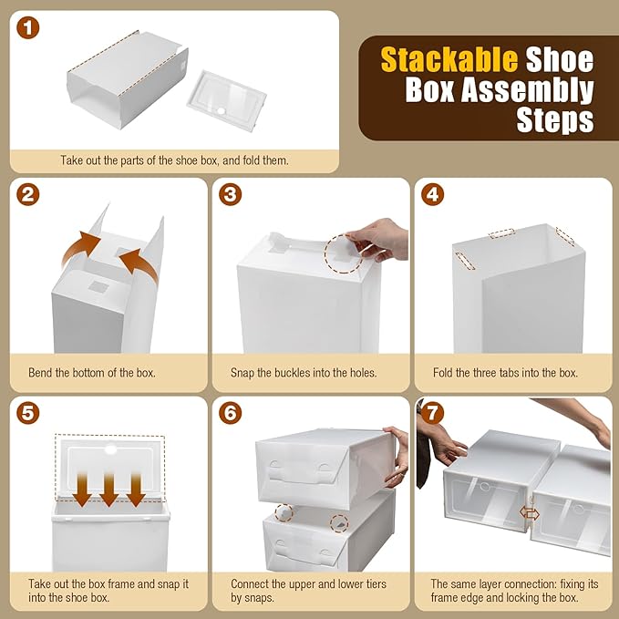 20/24 Psc Foldable Shoe Organizer Box White,Space Saving Plastic Shoe Boxes Shoe Storage Box, Easy Installation Shoes Organizer Display Boxes Rack Home Organizer for Sneaker Books (24Psc)