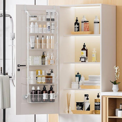 Delamu Large Over the Door Pantry Organizer, 6-Tier Metal Pantry Door Organization and Storage for Easy Install, Hanging Spice Rack Seasoning Shelves for Cabinet & Kitchen, D6.7xW17.5xH53.7 in, White