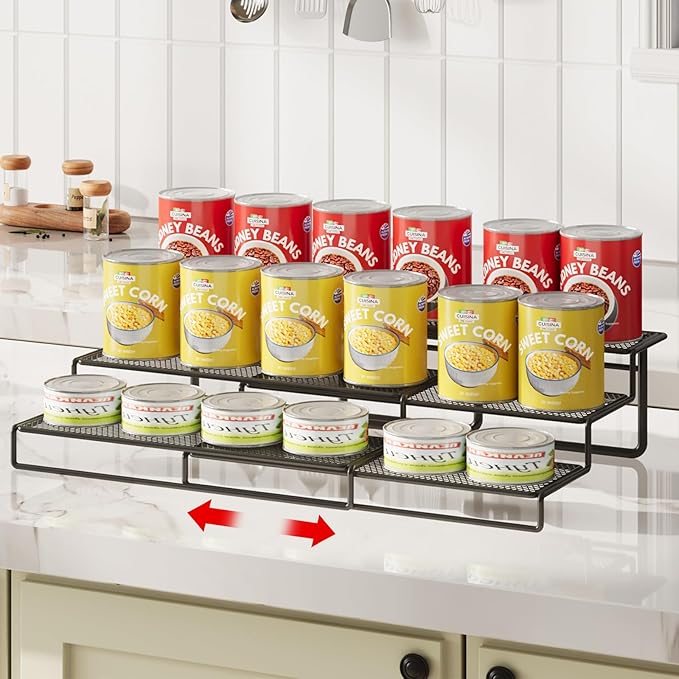 Dmevkic Expandable Can Organizer for Pantry,3-Tier Adjustable Can Organizers and Storage Holds Up to 24 Cans,Can Storage Rack for Pantry,Kitchen,Cabinet