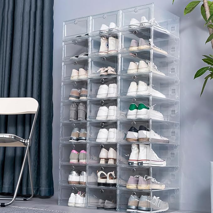 Uonlytech 6pcs Drawer Shoe Storage Boxes Plastic Dustproof Moisture-Resistant Shoe Organizers for Home Closet Stackable Storage Containers