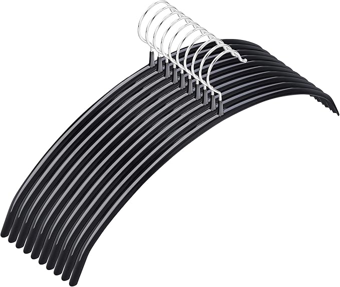 Titiroba 22AB009 Hangers, Non-Slip, Non-Slip, Non-Slip, Non-Slip, Non-Slip, Non-Slip, Non-Slip, No Traces, Set of 10, Black