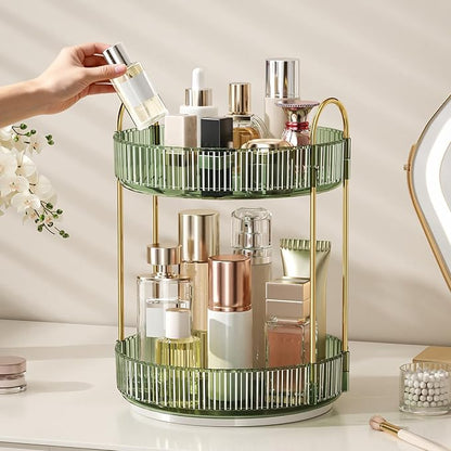 360° Rotating Makeup Organizer, Large Capacity Skincare Organizer, 2 Tier Cosmetic Skin Care Perfume Dresser Organizer, Fits Cosmetics, Perfume, Skin Care, Lipstick