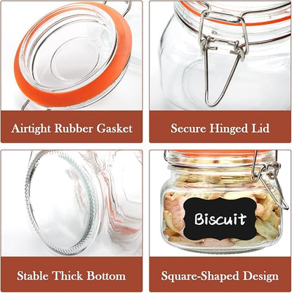 16 oz Glass Jars With Airtight Lids And Leak Proof Rubber Gasket,Wide Mouth Mason Jars With Hinged Lids For Kitchen,Glass Storage Containers 6 Pack