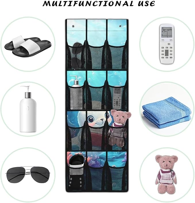 Sea Lion 12 Pockets Door Shoe Organizer Hanging Storage Bag Space Saving Nursery Door Organizer for Baby Supplies 4 Shelf Over the Door Shoe Rack for Apartments Dorms Bathrooms