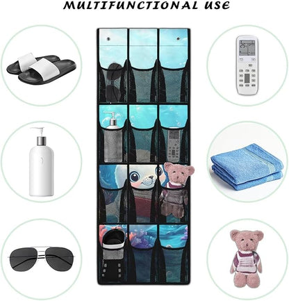 Sea Lion 12 Pockets Door Shoe Organizer Hanging Storage Bag Space Saving Nursery Door Organizer for Baby Supplies 4 Shelf Over the Door Shoe Rack for Apartments Dorms Bathrooms