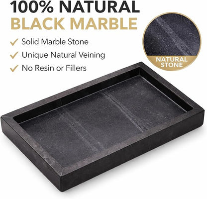 Natural Black Marble Tray for Bathroom | Kitchen | Vanity | Desktop, Stone Organizer for Coffee Table, Dresser, Nightstand, Candles, Soap, Towel, Plant, Jewelry (10" x 6"), Rectangular