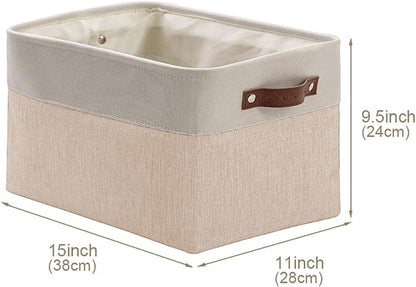 DECOMOMO Storage Bins, Large Fabric Storage Baskets for Shelves, Decorative Linen Closet Organizer, 15 x 11 x 9.5 inches (Beige & White, 4 Pack)