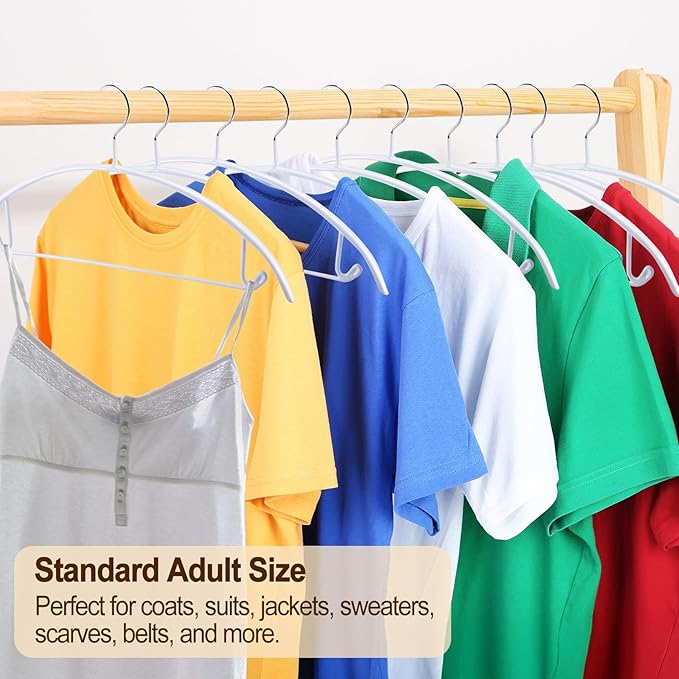 18 Pack Clothes Hangers, PVC Coating Sweater Hangers, 16.5 Inch No Shoulder Bump Coat Hanger, Heavy Duty Non-Slip Metal Hanger for Sweaters, Jackets, Coat, T Shirts (White)