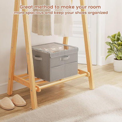 PHINOX Shoe Organizer for Closet, Fits 12-24 Pairs, Shoe Storage Bins with Clear Cover and Reinforced Handles, Foldable Shoe Storage Organizer, Space Saving Shoe Holder for Wardrobe, 2 Pack Gray