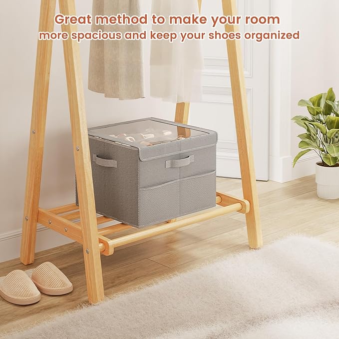 PHINOX Shoe Organizer for Closet, Fits 12-24 Pairs, Shoe Storage Bins with Clear Cover and Reinforced Handles, Foldable Shoe Storage Organizer, Space Saving Shoe Holder for Wardrobe, 1 Pack Gray