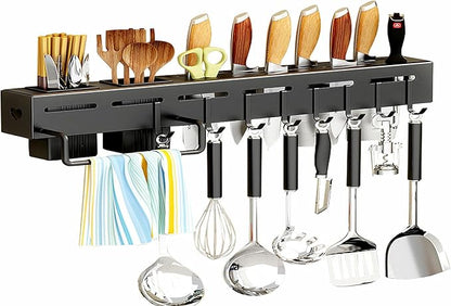 20-Inch Kitchen Organizer - Stainless Steel Non-Hole Hooks,storage Organizer flatware Wall Mounted for Knives, Spoons, Forks Utensil racks