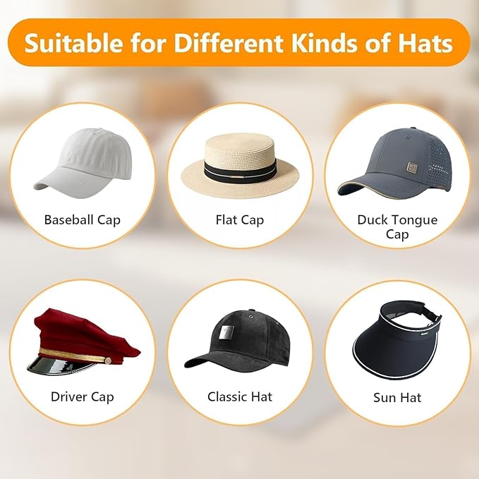 Hat Stand Organizer for Baseball Caps, No Install Acrylic Hat Holder for 14 Baseball Caps, Hat Rack Closer Display and Organization for Bedroom, Dresser, Closet Accessories(2Pcs, Clear)