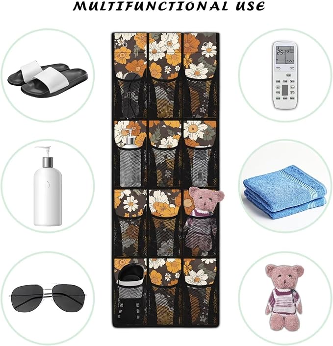 Daisy Over The Door/Wall Shoe Organizers,Space Saving Hanging Storage Holder,Hanging Shoe Organizer with 12 Mesh Large Pockets,Closet Rack for Home Bedroom Bathroom Decor