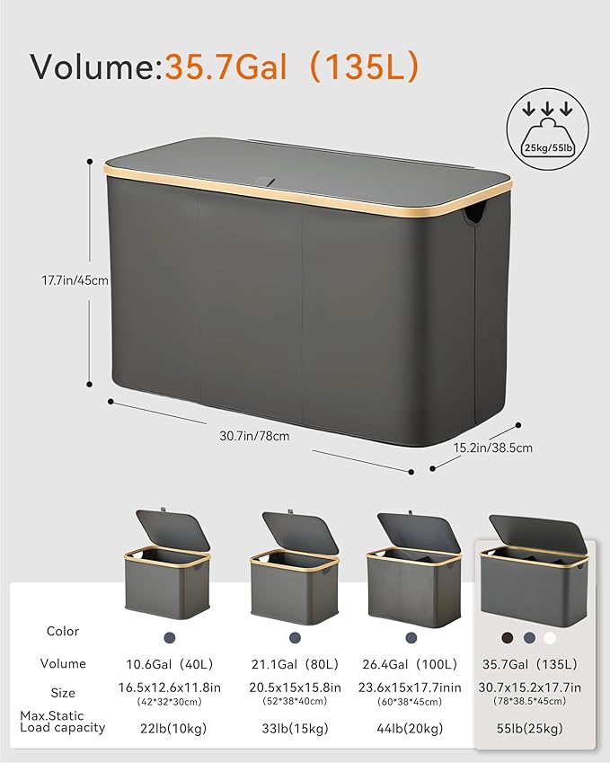 Storage Basket with Lid and Handles, 135L Fabric Bin with Divider for Shelf, Closet, Toy Organization, Collapsible Storage Organizer for Home, Grey