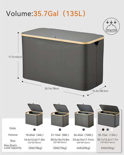 Storage Basket with Lid and Handles, 135L Fabric Bin with Divider for Shelf, Closet, Toy Organization, Collapsible Storage Organizer for Home, Grey